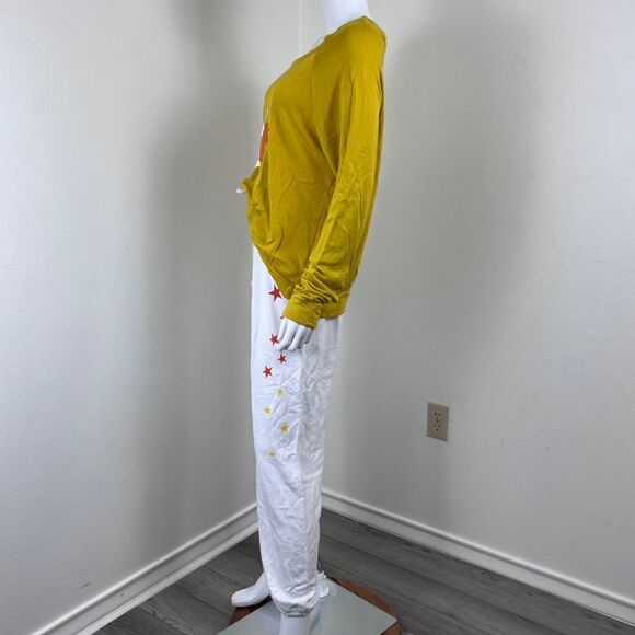 Sundry Women Size M Yellow White Stars Pullon Sweatpant Crew Neck Top Set Lounge - Picture 7 of 15